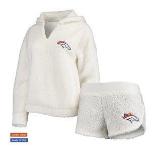 NFL Denver Broncos Concepts Sport Cream Fluffy Hoodie Top & Shorts Set NWT